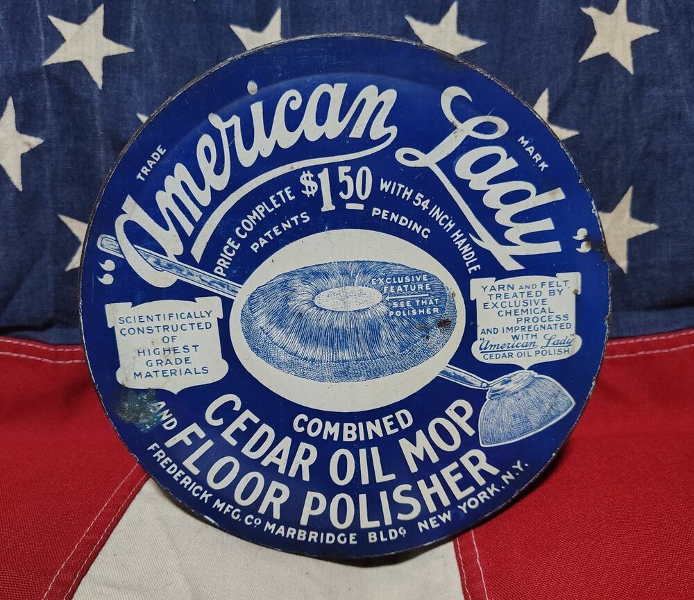 Antique Vintage Oil Mop Advertising Tin Collectible Farmhouse Primitive Display